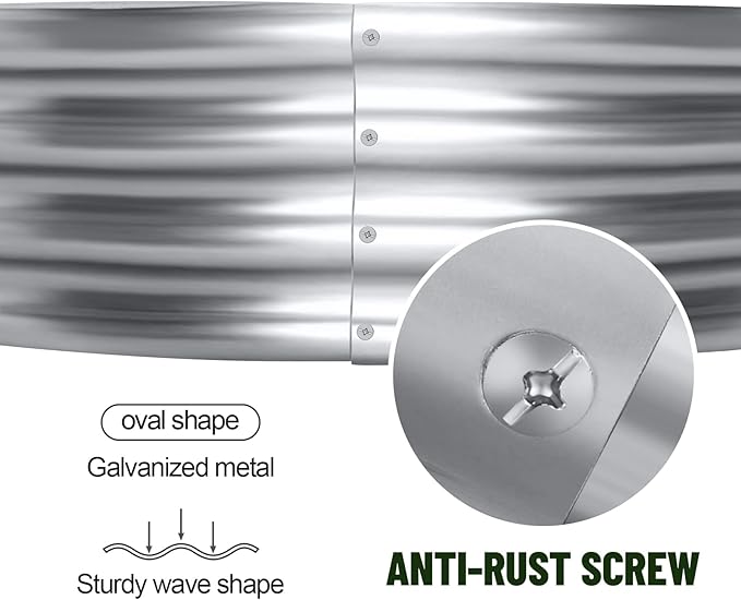 Land Guard 2Pcs Galvanized Raised Garden Bed Kit, 7.5×3×1ft Galvanized Planter Raised Garden Boxes Outdoor, Oval Large Metal Raised Garden Beds for Vegetables………