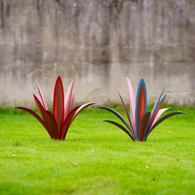 Metal Agave Plants Home Decor, Enlarge Thickened Metal Agave Garden Art for Outdoor Decor, Patio Lawn, Garden Sculpture Statue Green(2PCS)