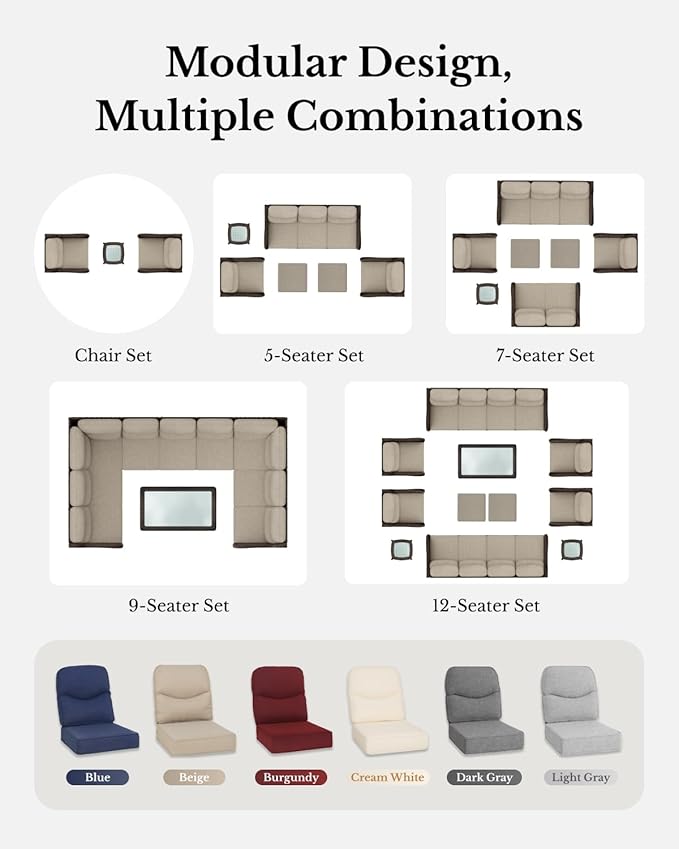 HILLGA Luxury Patio Furniture Set with 6-inch Thick Cushion, Outdoor Couch and High Back Swivel Rocker Patio Chairs, 6PCS Wicker Conversation Set for Deck Yard and Poolside, Dark Grey (V2)