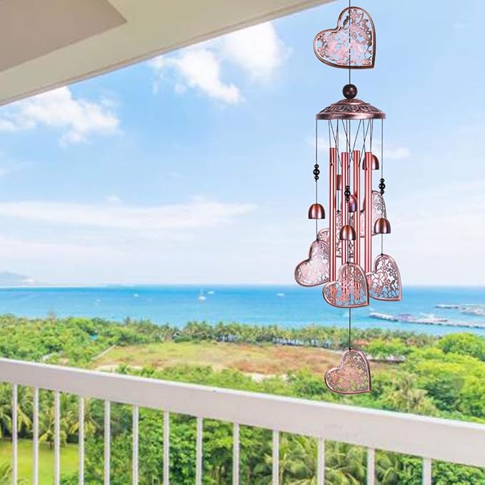 Garden Loving Heart Wind Chimes Outdoor Indoor Decor, Hand-Made Heart Musical Wind Chime, Mobile Wind Catcher Romantic Wind-Bell for for Home, Mom Gifts, Balcony, Festival, Tree, Garden Decoration