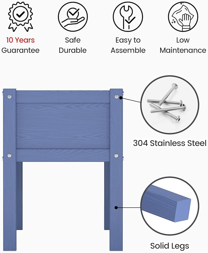 Small HDPE Raised Garden Bed, Elevated Planter Box with Legs, Outdoor All-Weather Planter Raised Beds for Seeds, Herb, Flower, Vegetable (Navy Blue)