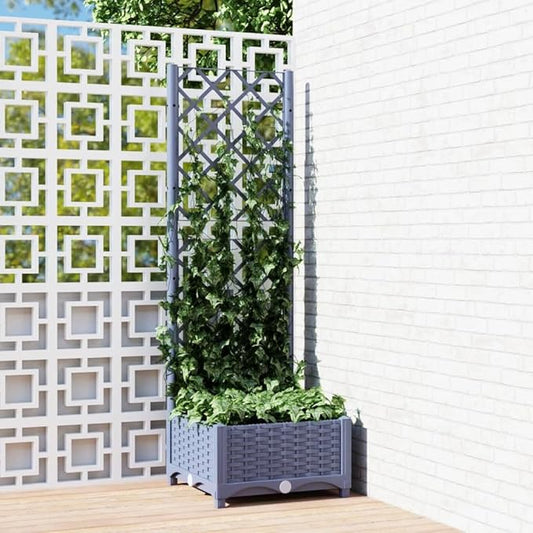 Garden Planter with Trellis, Outdoor Raised Garden Bed for Climbing Plants, Dark Gray 15.7"x15.7"x47.8" PP