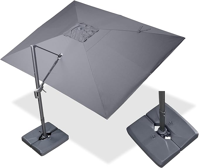 PURPLE LEAF 10' X 13' Rectangle Cantilever Umbrella with Base Outdoor Large Aluminum Patio Umbrella with 3-Year Fade Resistance Recycled Fabric and 360-degree Rotation for Deck Pool, Graphite Grey