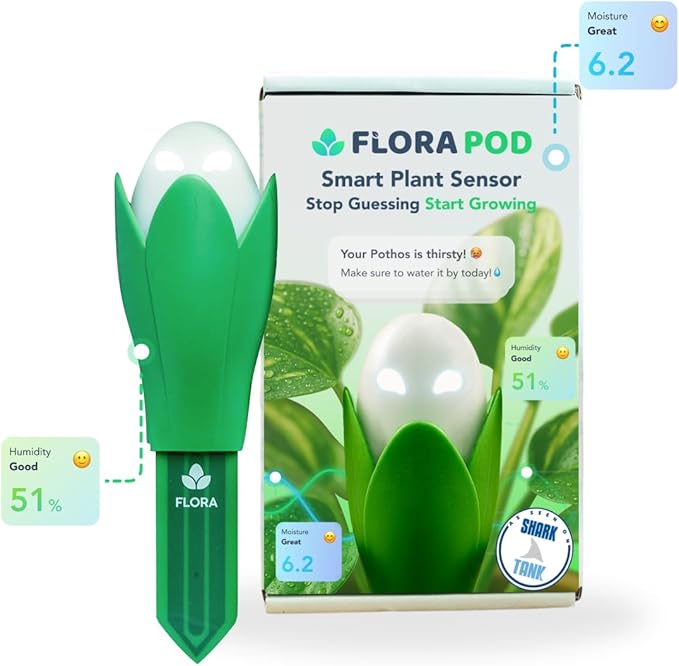 Flora Pod AI-Powered Smart Plant Monitor | for Indoor or Outdoor Plants | Personalized Alerts for Moisture, Temperature, Humidity, and Light
