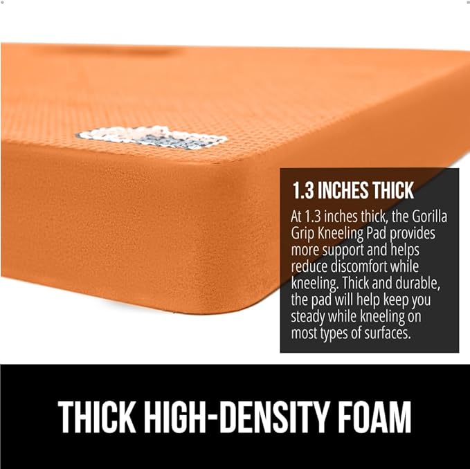GORILLA GRIP Extra Thick Patent Pending Garden Kneeling Pad, 17.5 x 11 Inch Supportive Soft Foam Knee Cushioning for Gardening, Water Resistant, Bathing Baby, Working Supplies, Lightweight, Orange
