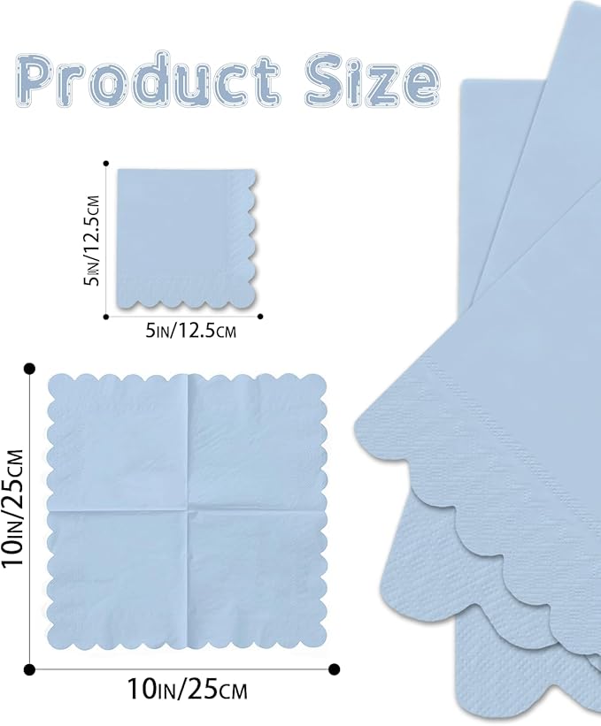 qiqee Ultramarine Blue Cocktail Dinner Napkins 5x5inch Disposable Beverage,Wedding, Birthday Party Dessert Wave Paper Napkins(120 Count)