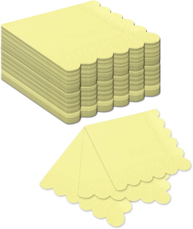 qiqee Elegant Yellow Cocktail Dinner Napkins 5x5inch Disposable Beverage,Wedding, Birthday Party Dessert Wave Paper Napkins(120 Count)