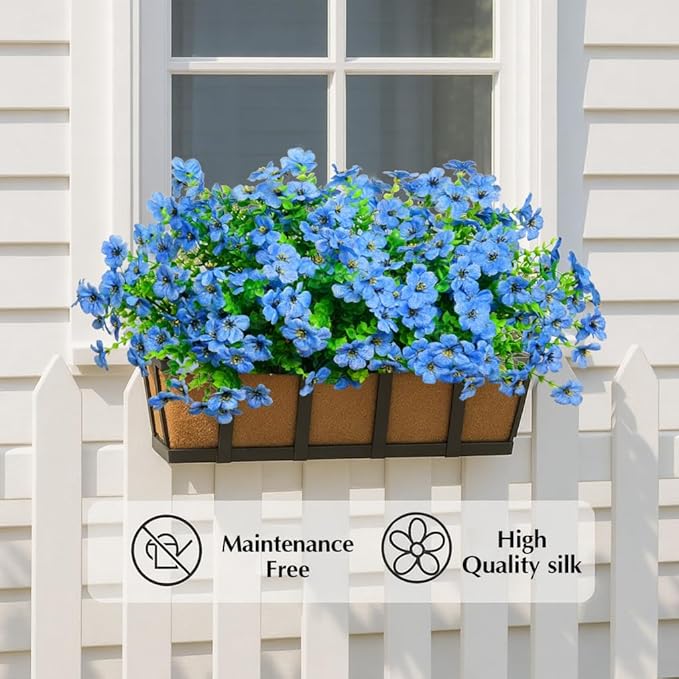 Artificial Flowers for Outdoors, 12 Bundles Outdoor Faux Plants,Uv Resistant Artificial Fake Flowers Plants, Realistic Spring Decor for Porch, Patio, Yard (Blue)