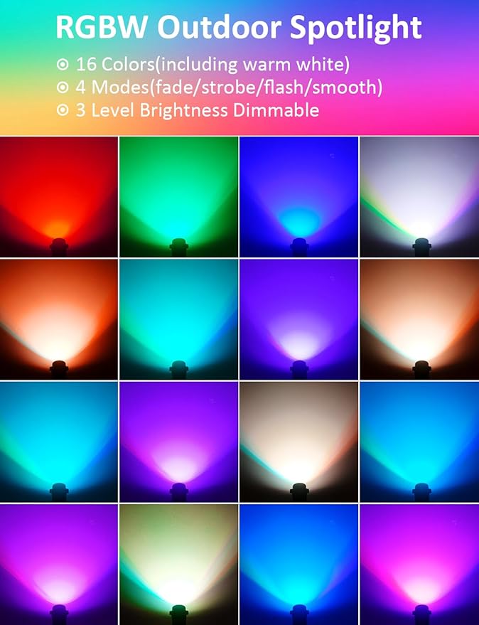 Halloween RGB Spot Lights Outdoor, Color Changing LED Landscape Lights with Remote Control IP65 Waterproof Landscape Lighting with Plug for Yard Tree Path Garden Decorative, 6 Pack