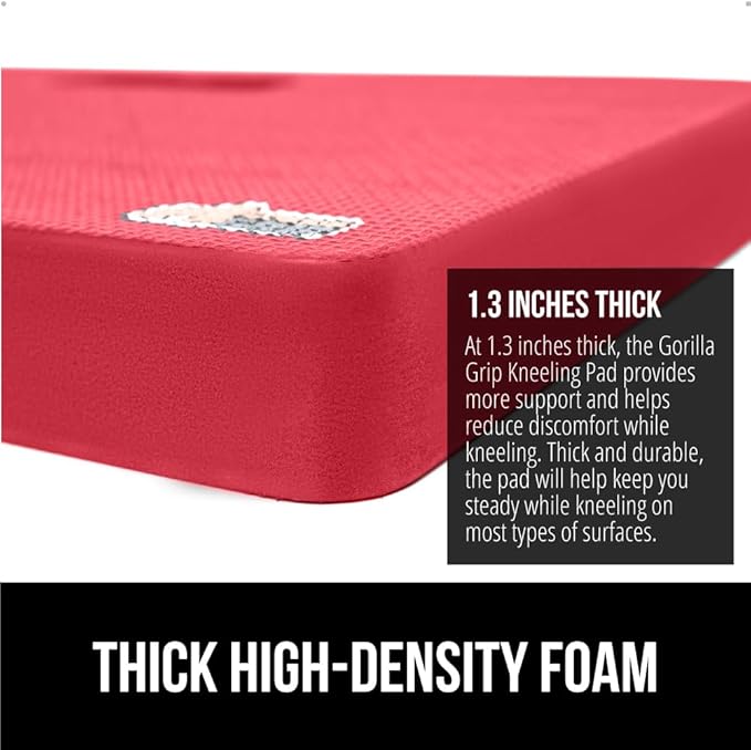 GORILLA GRIP Extra Thick Patent Pending Garden Kneeling Pad, 17.5 x 11 Inch Supportive Soft Foam Knee Cushioning for Gardening, Water Resistant, Bathing Baby, Working Supplies Lightweight, Red