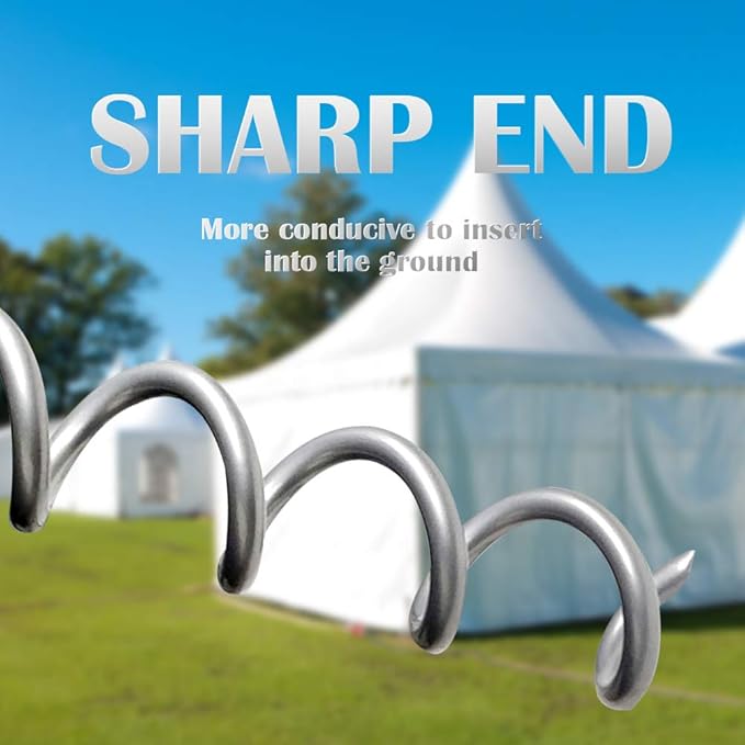 MIXXIDEA 17.5 Inch Gound Anchors Screw in, Metal Spiral Earth Anchors Kit, Heavy Duty Folding Ring Spiral Stake with Straps, Ground Stakes for Tent Trampolines, Sheds, Swings (Silver, 17.5 Inch)