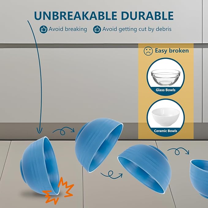 Rubtlamp 16pcs Wheat Straw Dinnerware Set, Unbreakable Plates And Bowls Sets of 4, Plastic Plates Set Reusable (Cold Four Colors) for Camping