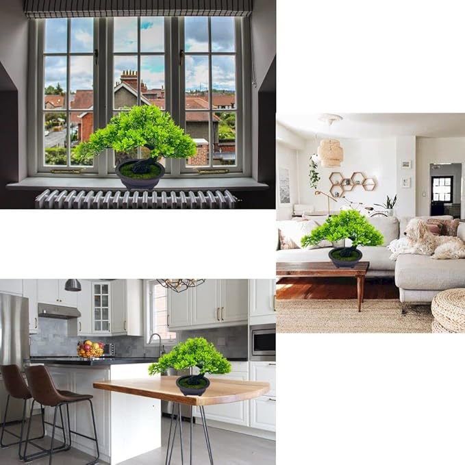 Artificial Plants Greenery Bonsai Fycooler Fake Plants Plastic Artificial Bonsai Tree, Fake Bonsai Juniper for Home Bedroom Living Room Office Desk Bookshelf Farmhouse Decor Zen Garden Decorations