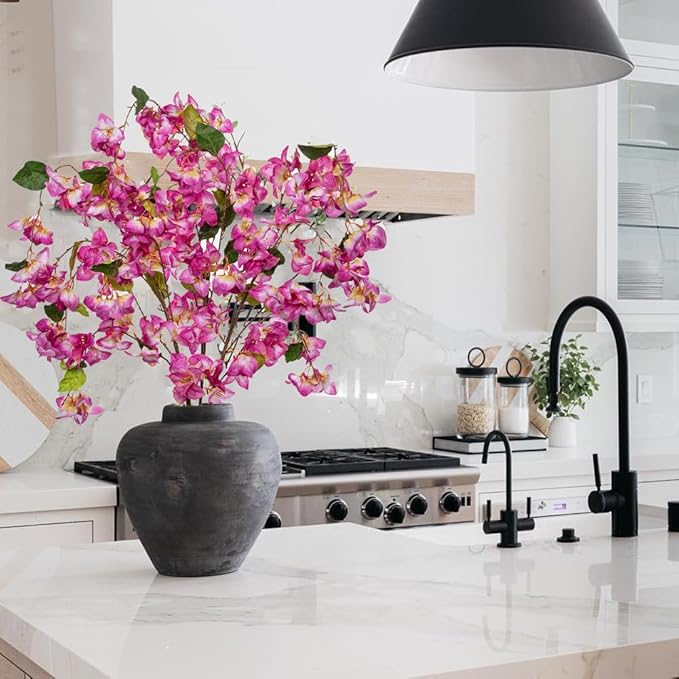 DILATATA Artificial Bougainvillea Branches 47" Long Wisteria Vines Trailing Artificial Flowers for Front Door Porch Planter Urn Patio Balcony Drooping Flowers Purple Bugambilias