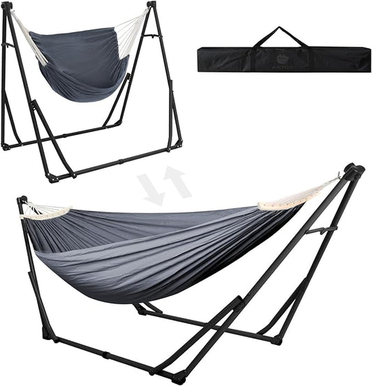 Anyoo 2 in 1 Hammock and Swinging Chair with Collapsible Steel Stand & Carrying Case,Portable & Adjustable,Easy Set Up for Outdoor,Indoor,Porch Swing,Patio,Garden,Camping Trip