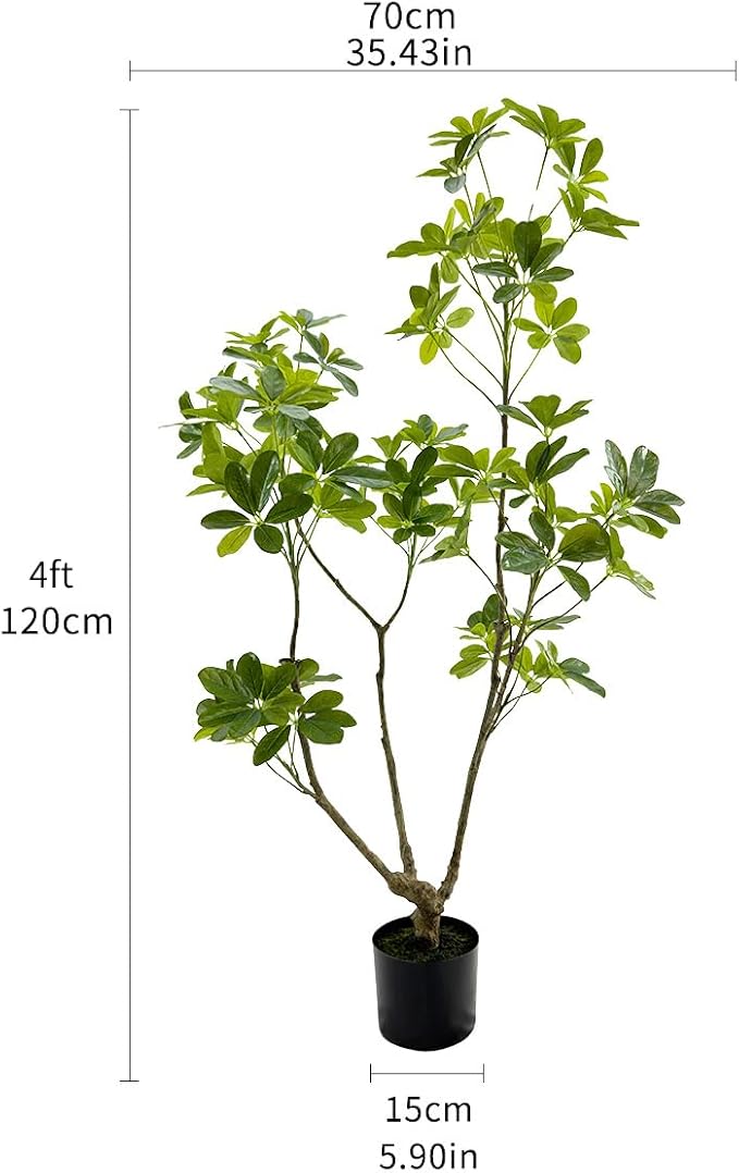 Artificial Schefflera Plant, 4ft Tall Indoor Plant, Natural Branch Design