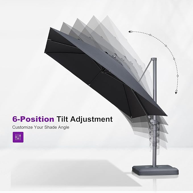 PURPLE LEAF 9' X 11.5' Rectangle Patio Umbrella with Base Outdoor Large Aluminum Cantilever Umbrella with 3 Years Fade Resistance Recycled Fabric and 360-degree Rotation for Garden Deck Pool, Mist Grey