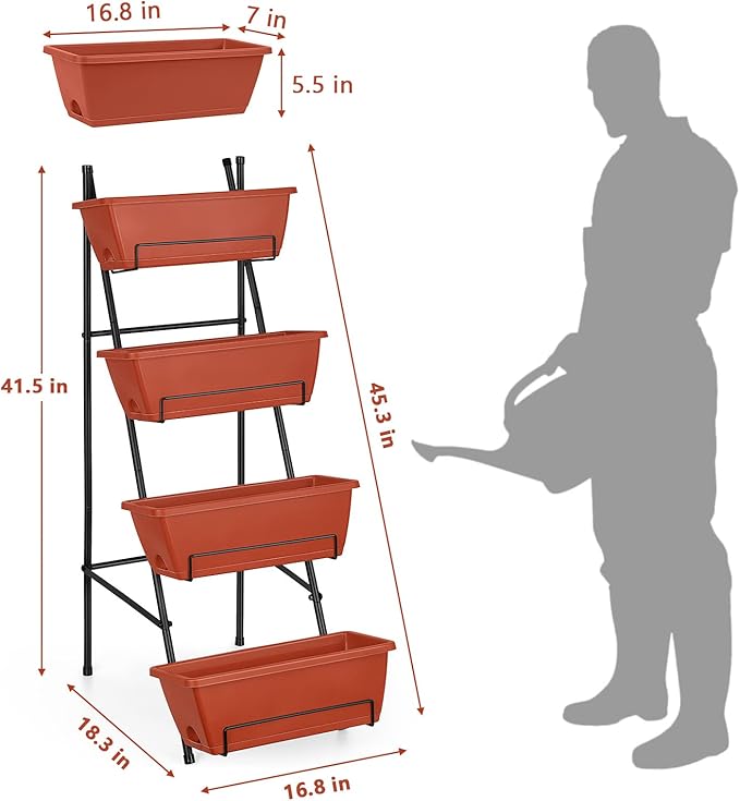 OYEAL Raised Garden Bed 4 Tier Vertical Garden Planter Indoor Outdoor Herb Planter with Legs Elevated Garden Planters for Flowers Vegetables Plants, Brick Red