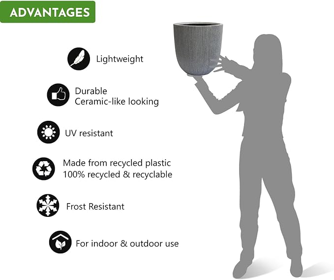 12.4" Tall Round Plastic Planter for Indoor Outdoor Plants, Large Indoor Outdoor Plant Pots with Drainage Hole and Plug, Flower Pots for Plants, Modern Decorative Planter Pots for Home Garden Patio