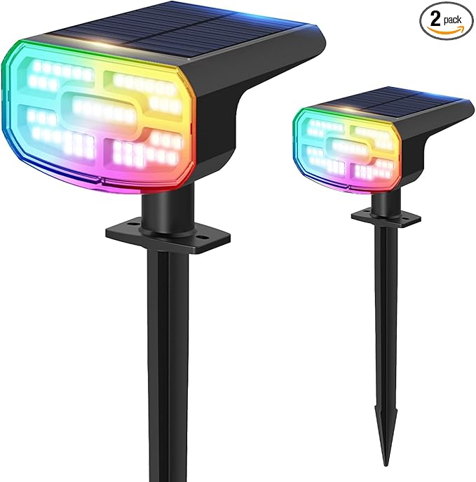 Color Changing Solar Spot Lights Outdoor Waterproof IP65,9 Lighting Modes Multicolor RGB Halloween Spotlight for Porches Yard Gardens Landscape Deconrations-2 Pack