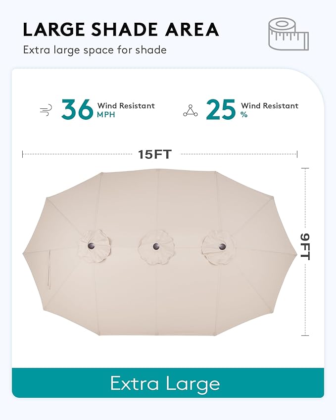 SERWALL HDPE Patio Furniture Set with 15FT Double Side Patio Umbrella, 7-Piece Outdoor Modular Sectional Sofa Set, All Weather Patio Couch Set for Deck, Black & Beige（Umbreall Base not Included）