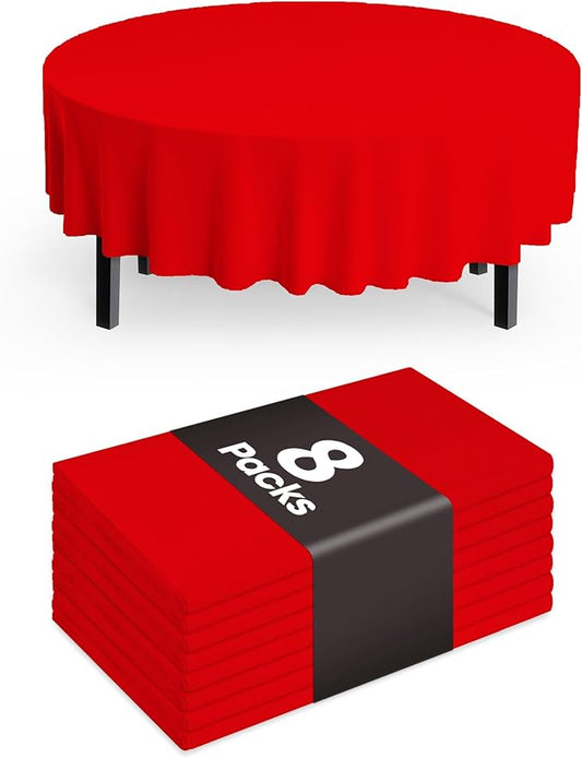 Pureegg Plastic Table Cloth Disposable 8 Pack, 84'' Round Table Cloths, Valentines Day, Thanksgiving, Christmas Decorations, Fall Tablecloths, Round, Plastic Cover, Leakproof & Sturdy, Red