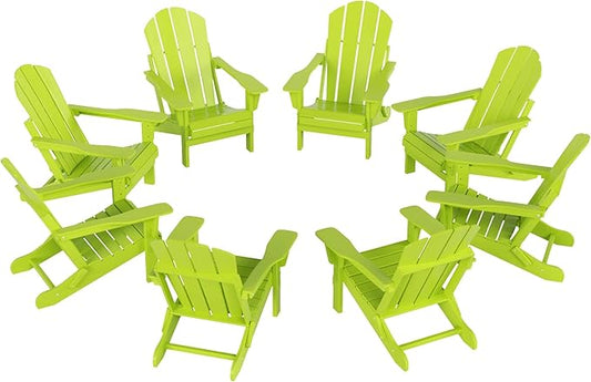 Westin Outdoors Laguna WO Outdoor Adirondack Folding Patio Chairs 8 PCS Set Retro Beach Aesthetic for Backyard, Lawn, Patio, Deck, Garden, Weather Resistant Polyethylene Plastic Lounger (Lime Green)