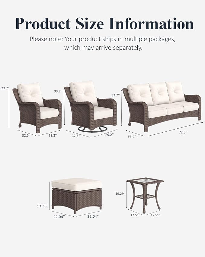 LayinSun 9 Piece Wicker Outdoor Furniture Set with 6-inch Comfy Cushions, High Back Patio Furniture Set with Swivel Rocking Chairs and Side Table