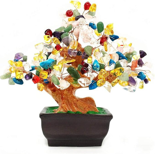 Feng Shui Quartz Crystal Money Tree Bonsai Style Decoration for Luck and Wealth (Multicolor)