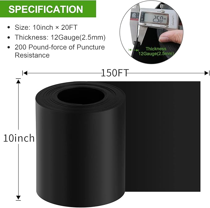 12 Gauge 150 Feet Weed Barrier Landscape Edging 10 inch Depth Flexible Border Roll Lawn Landscape Garden Edging for Backyard Driveway Path Sidewalk