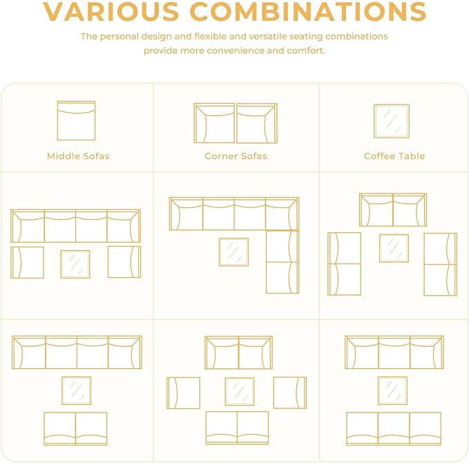 Grand patio 7-Piece Wicker Patio Furniture Set, Boho Outdoor Conversation Set Sectional Sofa with Water Resistant Thick Cushions and Coffee Table, Cream