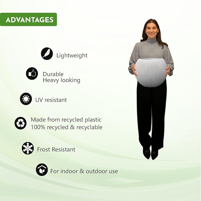 11.8 H x 14.5" Dia (10" Pot Opening) Plastic Beige Round Planters for Outdoor Plants, Resin Flower Pot for Indoor and Outdoor Plants, Plant Pot with Drainage Holes and Plug for Home Patio Garden