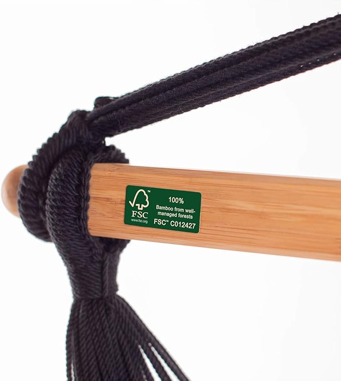 LA SIESTA® - XL King Habana Cotton Hammock Chair & CasaMount - Hanging Chair w/Suspension Kit for Walls Ceilings & Square Beams - Indoor Outdoor Swing Hanging Chair Bedroom Patio Balcony - Onyx