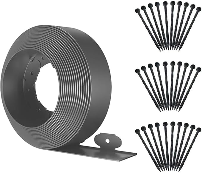 Landscape Edging,33ft x 4inch Tall Plastic Garden Edging Border with 30 Spikes,Lawn Edging for Landscaping Flower Bed,Yard,Patio-Grey