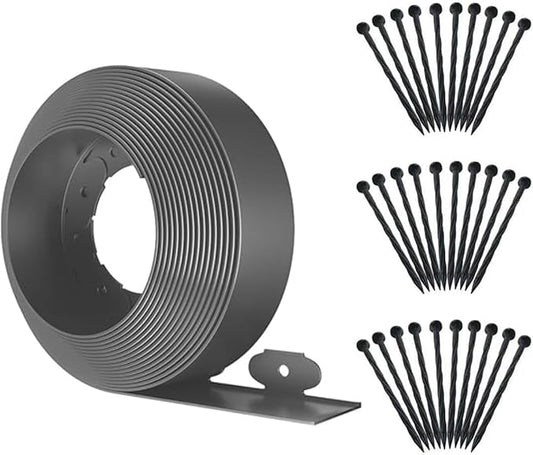 Landscape Edging,33ft x 4inch Tall Plastic Garden Edging Border with 30 Spikes,Lawn Edging for Landscaping Flower Bed,Yard,Patio-Grey