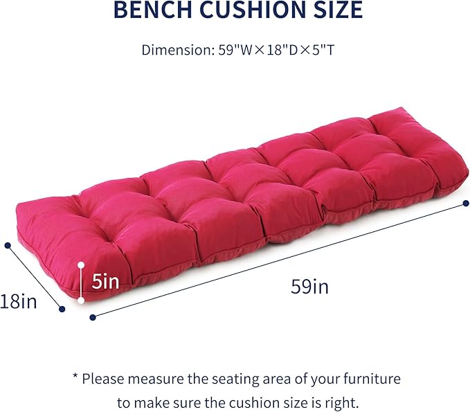 Outdoor Bench Cushion, 59x18x5 Inch, Waterproof Bench Cushion for Outdoor/Indoor Furniture, Tufted Patio Bench Seat Cushion, Fade Resistant Outdoor Cushions for Porch Swing Couch, Burgundy
