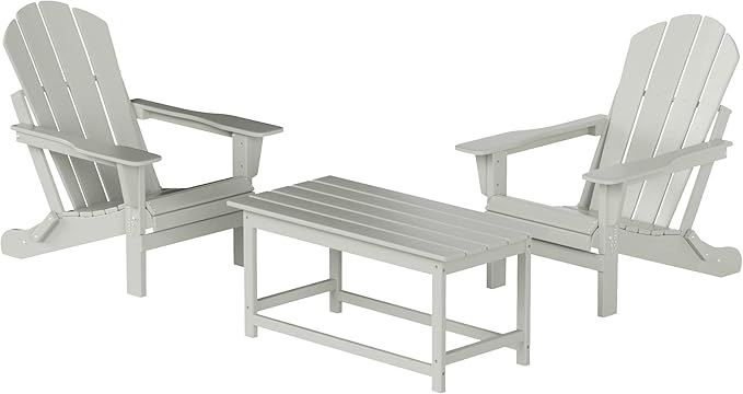 WO Home Furniture Adirondack Chairs Table Set of 3 PCS Outdoor Folding Chairs Coffee Table Weather/UV Resistant for Lawn, Garden, Bon Fire, Balcony (Sand)