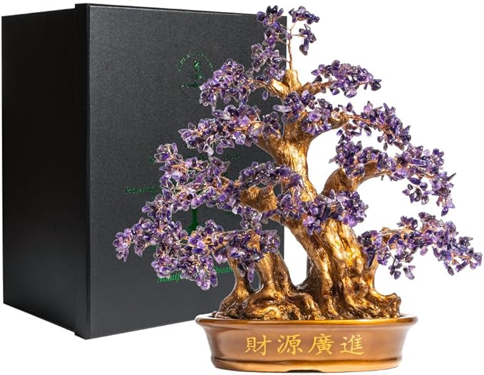 Natural Large Amethyst Tree,18" Amethyst Crystal Bonsai Tree(1300 Gemstone Count) Chakra Tree with Healing Properties Crystal Feng Shui Money Tree of Life for Positive Energy Good Luck Wealth