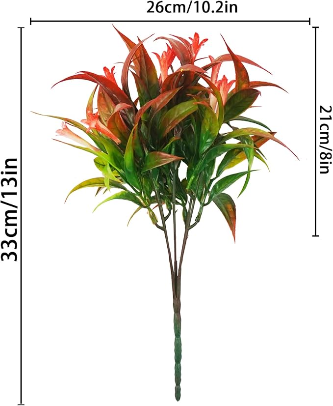 Uieke 6Pcs Outdoor Artificial Plants UV Resistant Fake Flowers Plastic Plants Morning Glory Greenery Shrubs for Outside Home Garden Patio Window Box Summer Fall Décor Red