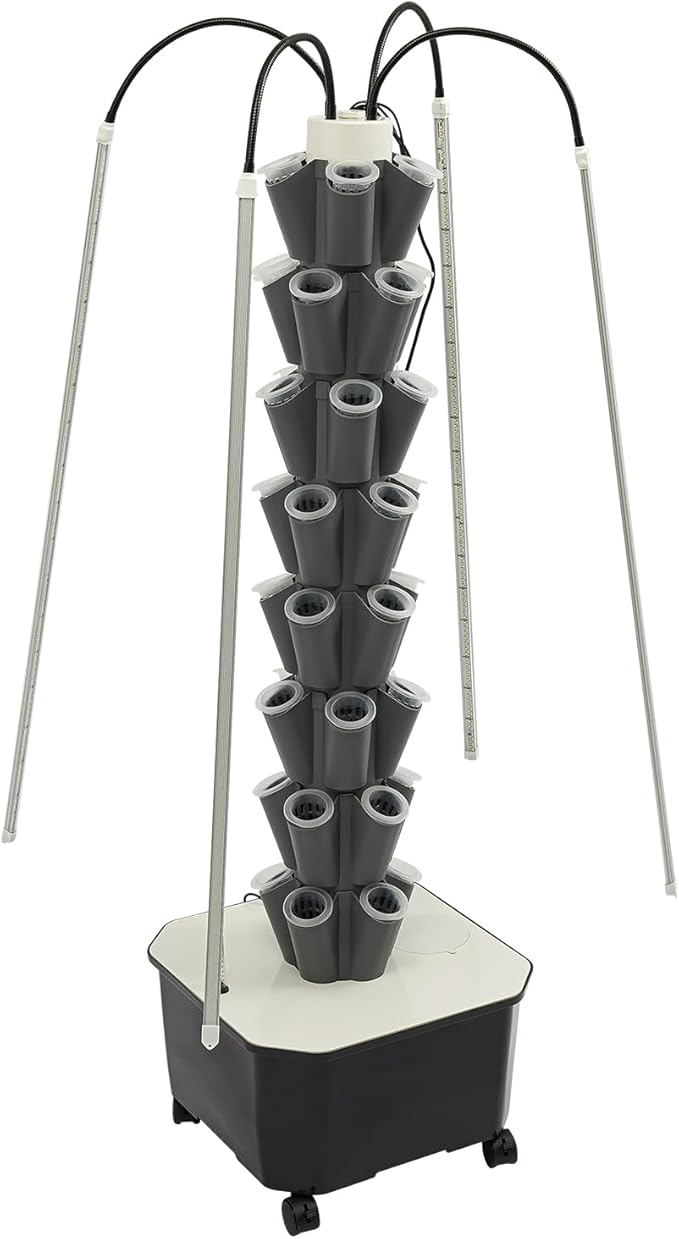 Hydroponics Growing Tower w/LED Light,8 Tiers 40-Hole Vertical Planter Tower,Smart Garden Growing System Kit for Fruits Vegetables Herbs (Grey)