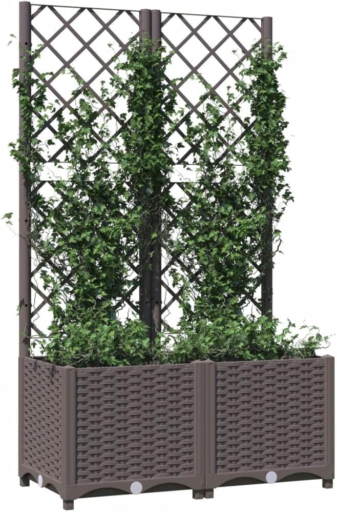 Garden Planter Box with Trellis, Outdoor Raised Garden Bed for Climbing Plants, Brown 31.5"x15.7"x53.5" PP