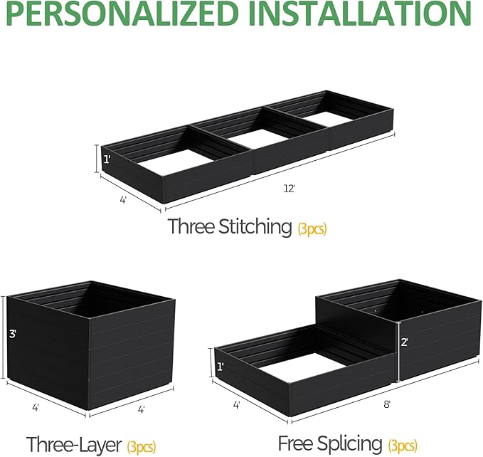 2 Styles 8x4x2ft Raised Garden Beds Outdoor, Divisible Elevated Planter Boxes for Gardening with Easy Assembly, Outdoor Raised Beds for Planting Plants Vegetables Flowers Herb Fruits, Square