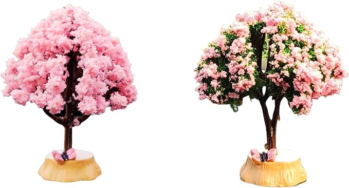 Simulated Mini Plastic Flower Tree Suitable for Sand Table Layout and Landscape Layout.Color Miniature Home Decoration Model Tree.2 Pieces.