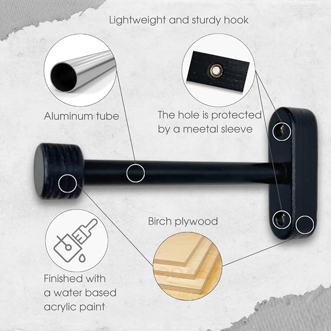 EvenWood 2-Piece Set of Wooden Plant Hooks for Wall with Sturdy Metal Tube - Plant Wall Hanger for Pots, Flower Brackets - Bracket Plant Hanger for Indoor and Outdoor Decorations (Black, 6 Inch)