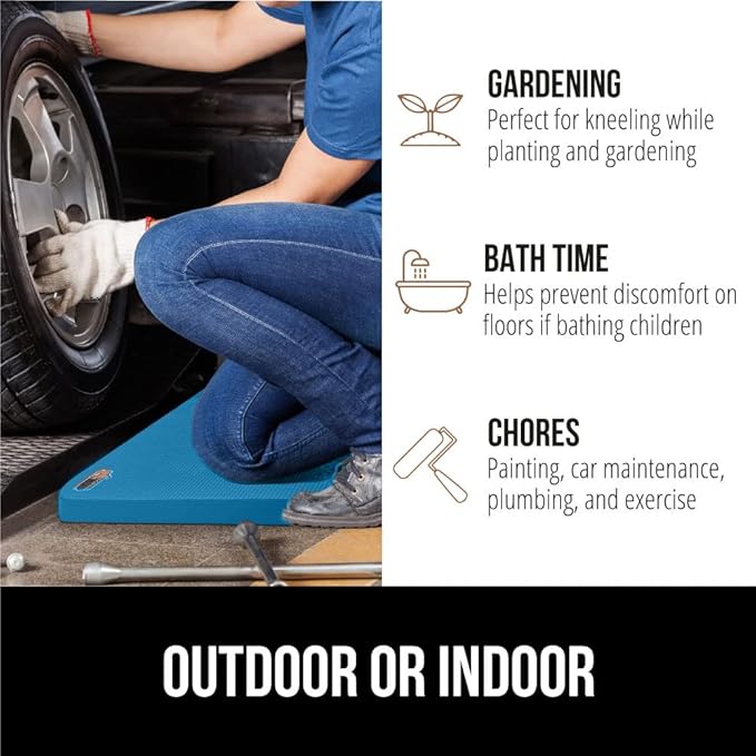 GORILLA GRIP Extra Thick Patent Pending Garden Kneeling Pad, 17.5 x 11 Inch Supportive Soft Foam Knee Cushioning for Gardening, Water Resistant, Bathing Baby, Working Supplies, Lightweight, Blue