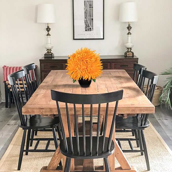 Hollyone Artificial Mums Flowers in Vase Faux Chrysanthemum Silk Flower Potted Plant Fake Plants & Flowers with Pot Floral Arrangements Bouquets Pincushion Spider Mum Flower Home Decor Orange