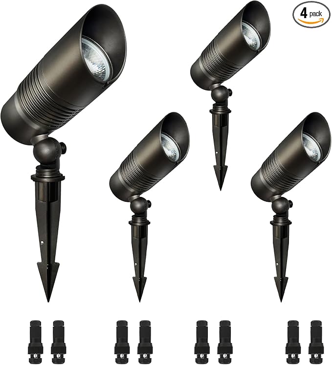 4-Pack Low Voltage Spot Lights, 2700K-5000K Adjustable, 7W, 580LM, IP65 Waterproof, CRI 90+, 12-24V AC/DC, Outdoor Landscape Light for Garden, Yard, Path, Bronze, ETL Listed