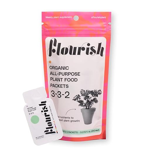 10 Individual Single Use Packets - Flourish Plant Organic All-Purpose Fast Acting Plant Food 3-3-2 Fertilizer for Indoor Plants - CDFA Certified, 0.078 fl oz, (2 Packs of 5 Single Servings) USA Made