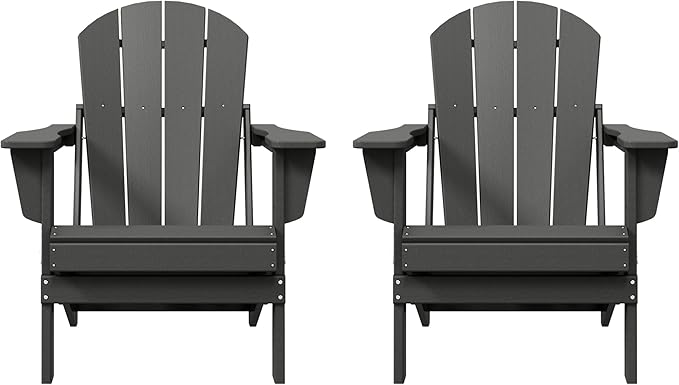 Westin Outdoors Laguna WO Home Furniture Adirondack Chair 2 PCS Set Outdoor Folding Patio Chair for Bon Fire Pit Garden Lawn Backyard Lounging Relaxing (Gray)