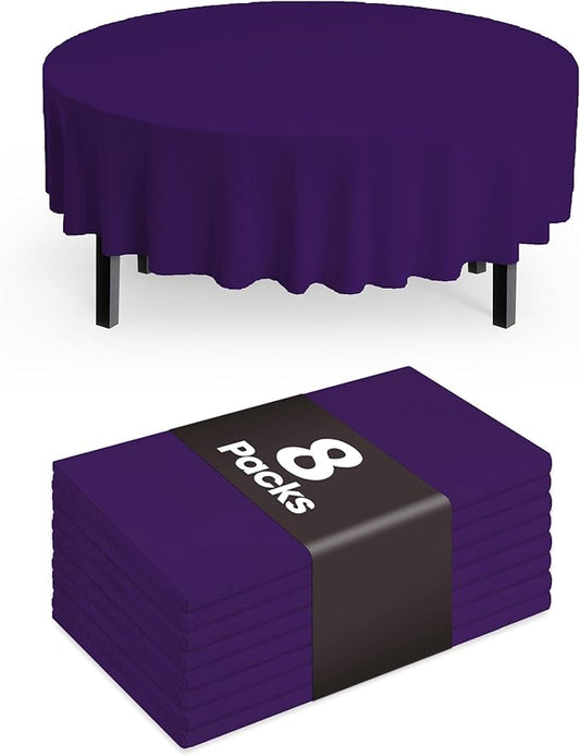 Pureegg Plastic Table Cloth Disposable 8 Pack, 84'' Round Table Cloths, Graduation Decorations Class of 2025, Graduation Party Tablecloths, Round, Plastic Cover, Leakproof & Sturdy, Purple
